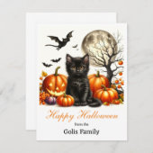 ハッピーハローウィンパーソナライズされたキャットカボチャ ノートカード (正面/裏面)