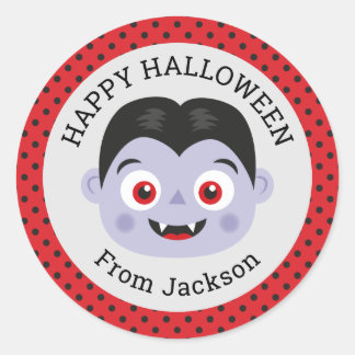 ハッピーハローウィンパーソナライズされたバンパイアラウンドステッカー ラウンドシール