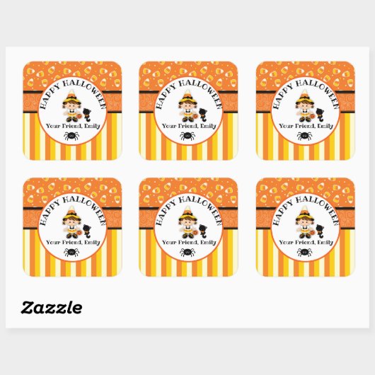 ハッピーハローウィンパーソナライズされた魔女 スクエアシール (シート)