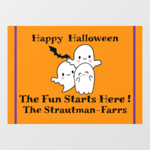 ハッピーハローウィンパーソナライズ幽霊こうもりオレンジ ウィンドウサイン
