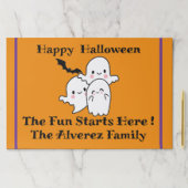 ハッピーハローウィンパーソナライズ幽霊オレンジ色ランチョンマット ペーパーパッド (インサイチュ)