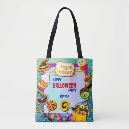 ハッピーハローウィンパーティーにトリックオアトリートが詰まっている トートバッグ (正面)