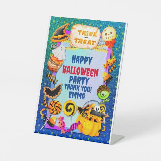 ハッピーハローウィンパーティーにトリックオアトリートが詰まっている 台座サイン (正面)