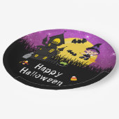 ハッピーハローウィンパーティーウィッチパープル ペーパープレート (アングル)