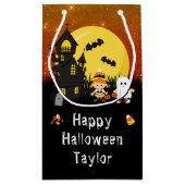 ハッピーハローウィンパーティーウィッチ幽霊オレンジ スモールペーパーバッグ (裏面)