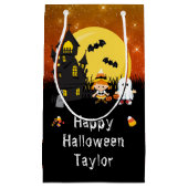 ハッピーハローウィンパーティーウィッチ幽霊オレンジ スモールペーパーバッグ (正面)