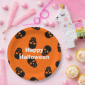 ハッピーハローウィンパーティーオレンジスカル ペーパープレート (パーティー)