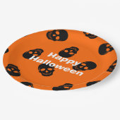 ハッピーハローウィンパーティーオレンジスカル ペーパープレート (アングル)