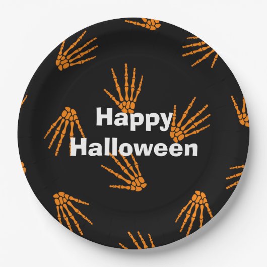 ハッピーハローウィンパーティーオレンジボーン ペーパープレート (正面)