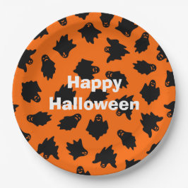 ハッピーハローウィンパーティーオレンジ幽霊 ペーパープレート