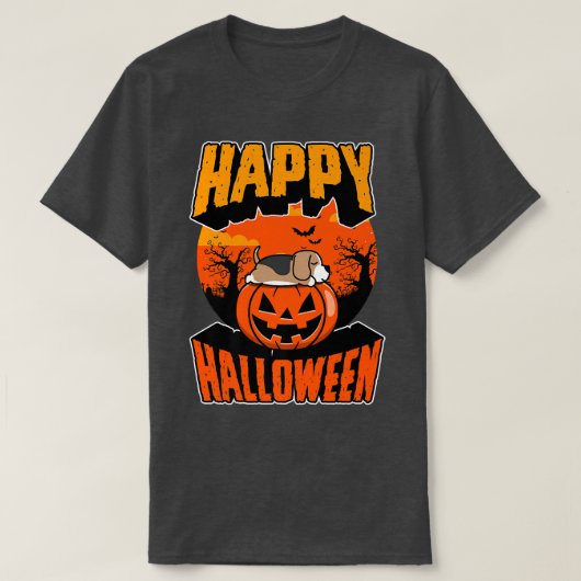 ハッピーハローウィンパーティーキュートナッピングかわいいビーグルD Tシャツ (デザイン正面)