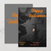 ハッピーハローウィンパーティーダークブラック、オレンジモンスターズ 招待状 (正面/裏面)