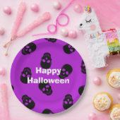 ハッピーハローウィンパーティーパープルスカル ペーパープレート (パーティー)