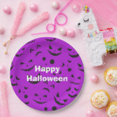 ハッピーハローウィンパーティーパープルパンプキンスマイル ペーパープレート (パーティー)