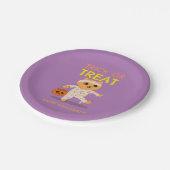 ハッピーハローウィンパーティープレート、紫、ミイラ猫 ペーパープレート (アングル)