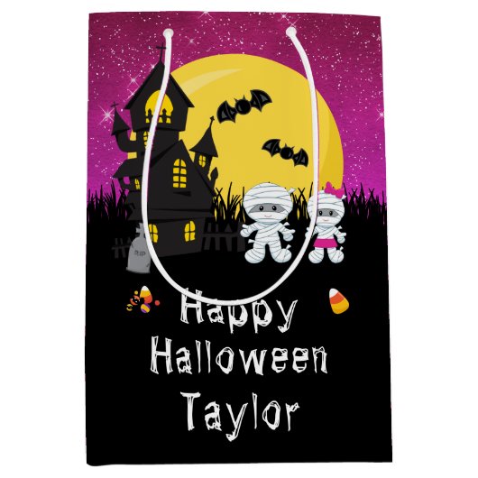 ハッピーハローウィンパーティーミイマダークピンク ミディアムペーパーバッグ (正面)