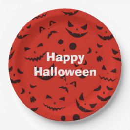 ハッピーハローウィンパーティーレッドパンプキンスマイル ペーパープレート