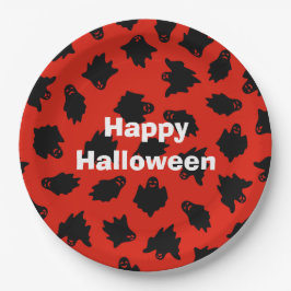 ハッピーハローウィンパーティーレッド幽霊 ペーパープレート