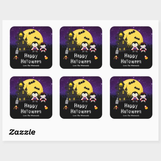 ハッピーハローウィンパーティーヴァンパイアパープル スクエアシール (シート)