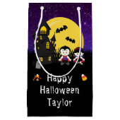 ハッピーハローウィンパーティーヴァンパイアパープル スモールペーパーバッグ (正面)