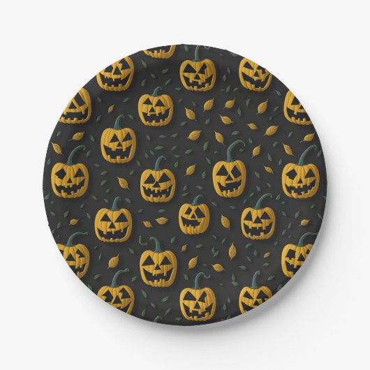 ハッピーハローウィンパーティー不気味なカボチャの漫画の暗い ペーパープレート (正面)