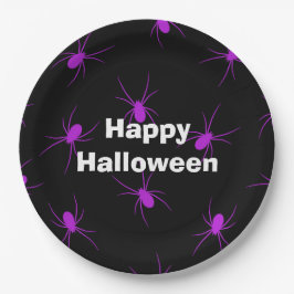 ハッピーハローウィンパーティー紫スパイダー ペーパープレート