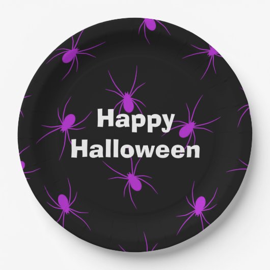 ハッピーハローウィンパーティー紫スパイダー ペーパープレート (正面)