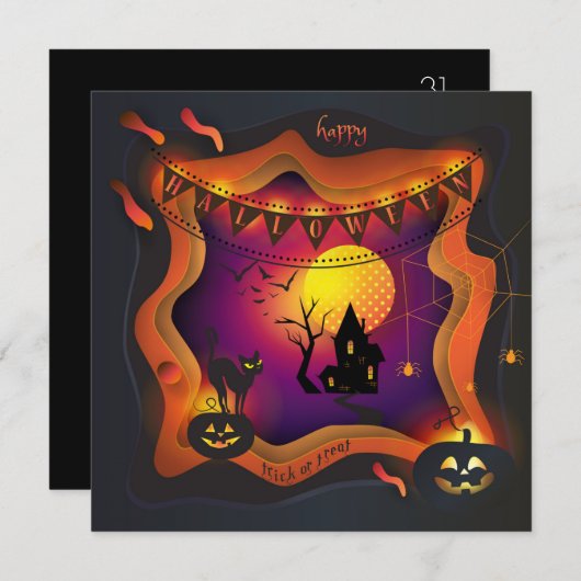 ハッピーハローウィンパーティー「トリートまたはトリック」マジカル 招待状 (正面/裏面)
