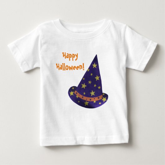 ハッピーハローウィンパープルウィザードハット幼児用シャツ ベビーTシャツ (正面)
