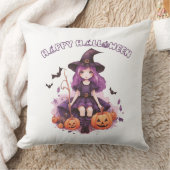 ハッピーハローウィンパープルウィッチカボチャ&こうもり クッション (ブランケット)