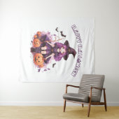 ハッピーハローウィンパープルウィッチカボチャ&こうもり タペストリー (インサイチュ(横))