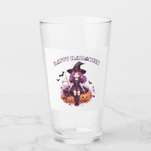 ハッピーハローウィンパープルウィッチカボチャ&こうもり タンブラーグラス (正面)