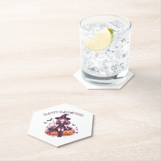 ハッピーハローウィンパープルウィッチカボチャ&こうもり ペーパーコースター (インサイチュ)