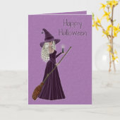 ハッピーハローウィンパープルウィッチ カード (黄色い花)