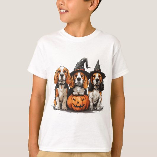 ハッピーハローウィンビーグルドッグハロウィーンのカボチャのちょうちん Tシャツ (正面)