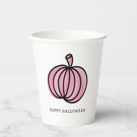 ハッピーハローウィンピンクカボチャ 紙コップ (正面)