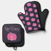 ハッピーハローウィンピンクジャックオランタン 鍋つかみ&鍋敷きセット (正面/裏面)