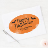 ハッピーハローウィンファミリ名こうもり 楕円形シール (封筒)