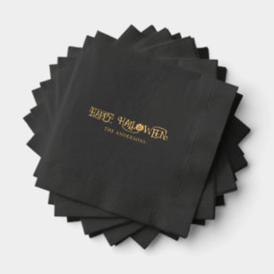 ハッピーハローウィンファンキータイポグラフィファミリ名ブラック 箔ナプキン