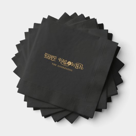 ハッピーハローウィンファンキータイポグラフィファミリ名ブラック 箔ナプキン (インサイチュ (積み重ね))
