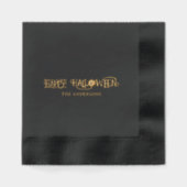 ハッピーハローウィンファンキータイポグラフィファミリ名ブラック 箔ナプキン (正面)