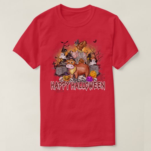 ハッピーハローウィンファーム幽霊のよく出るアニマルズハウスジャックOLa Tシャツ (デザイン正面)