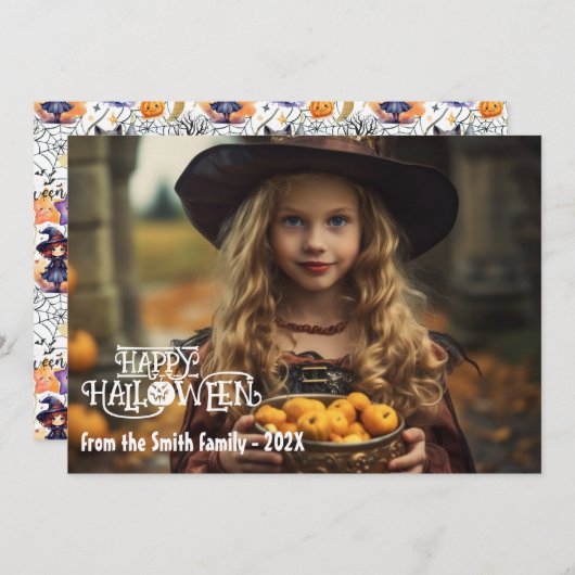 ハッピーハローウィンフォトカードシーズンの挨拶 シーズンカード (正面/裏面)