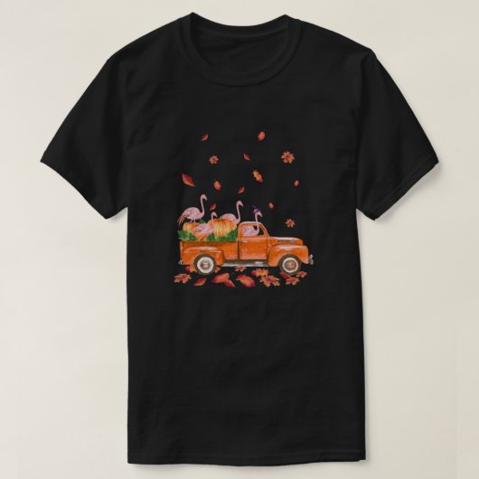 ハッピーハローウィンフラミンゴ秋オータムカボチャトラック Tシャツ (デザイン正面)