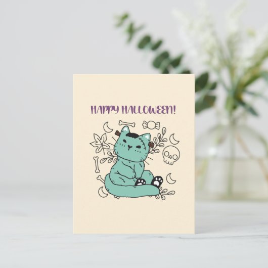 ハッピーハローウィンフランケンシュタイン猫 ポストカード (スタンド正面)