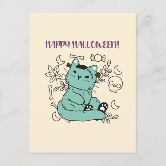 ハッピーハローウィンフランケンシュタイン猫 ポストカード (正面)