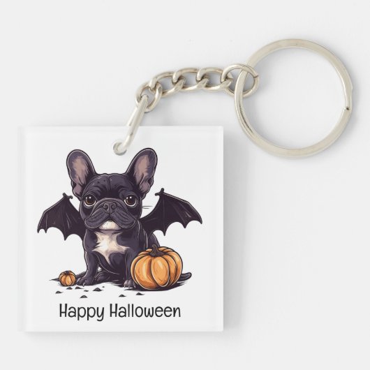 ハッピーハローウィンフランスのブルドッグこうもりウィングスパンプキンス キーホルダー (裏面)
