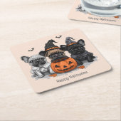 ハッピーハローウィンフランスのブルドッグ スクエアペーパーコースター (アングル)