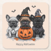 ハッピーハローウィンフランスのブルドッグ スクエアペーパーコースター (正面)