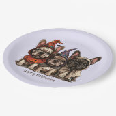 ハッピーハローウィンフランスのブルドッグ ペーパープレート (アングル)